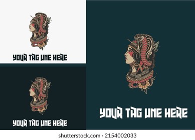 artwork design of head women and snake vector