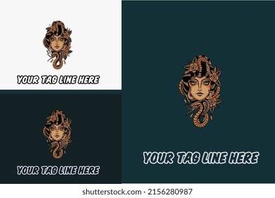 artwork design of head women and snake vector illustration