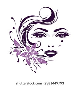 Artwork design, illustration flowers and eye girl. Elegant Feminine Beauty Logo. Vector illustration