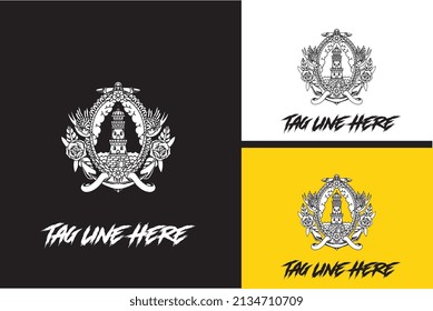 artwork design of lighthouse and flower vector black and white