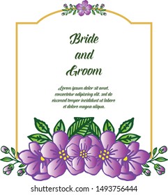 Artwork design purple flower frame for ornate of card bride and groom. Vector