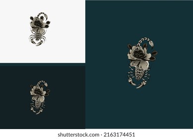 artwork design of scorpion and flower vector