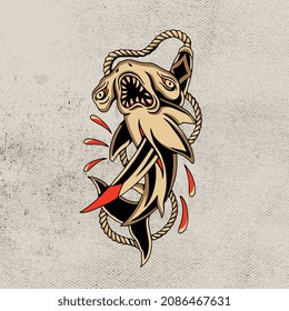artwork design shark hit by anchor vector tattoo