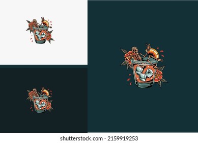 artwork design of skull and glass drink vector