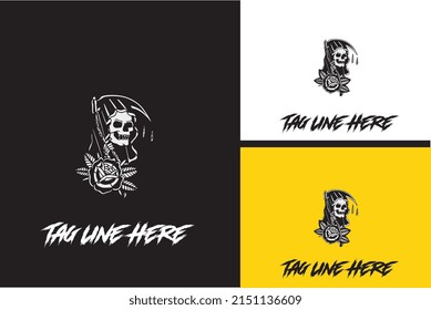 artwork design of skull and sword vector black and white