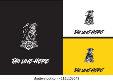 artwork design of skull and sword vector black and white