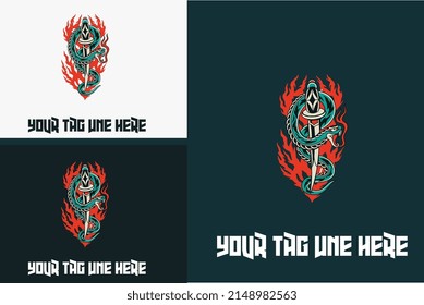 artwork design of snake and flame vector illustration