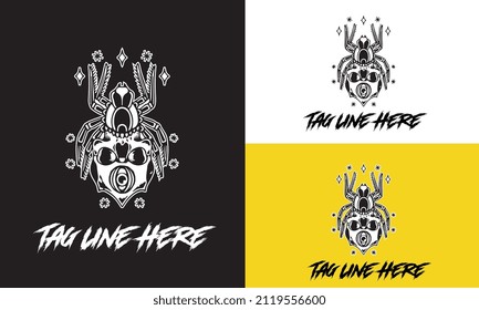 artwork design spider with head skull vector black and white