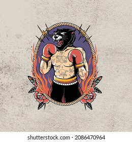 artwork design tattoo of boxer with tiger head logo design