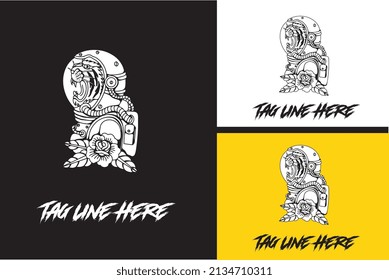 diseño artístico del vector de astronauta tigre blanco y negro