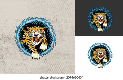 Artwork Design Of Tiger Chasing Prey Vector Illustration Design