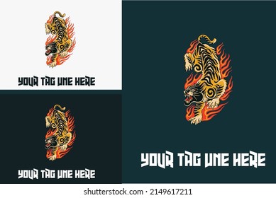 artwork design of tiger with flames vector illustration