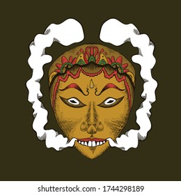 artwork design t-shirt of mask javanese dance with smoke