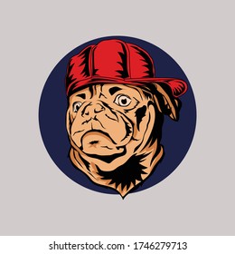 artwork design and tshirt design pug dog with hat premium vector