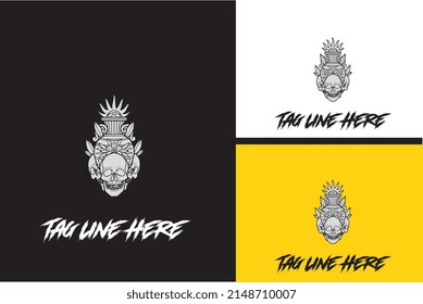artwork design of urn and head skull vector black and white