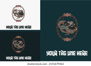 artwork design of wolf and snake vector