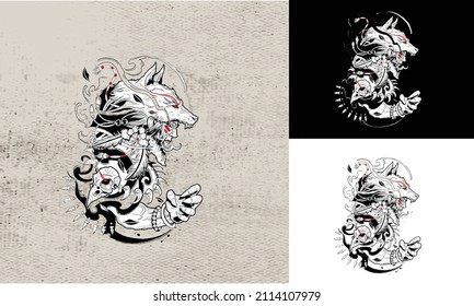 Japanese wolf tattoo, tattoo sketch#8
