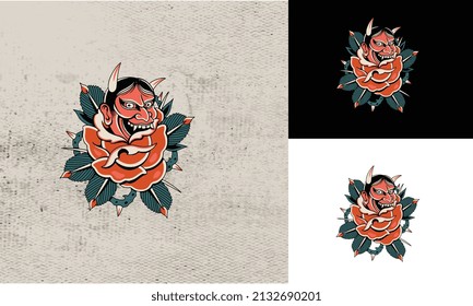 artwork desogn of head red devil and flower vector illustration