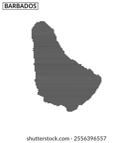 The artwork displays a dot pattern silhouette of Barbados, showcasing its geographical presence and distinctive outline.