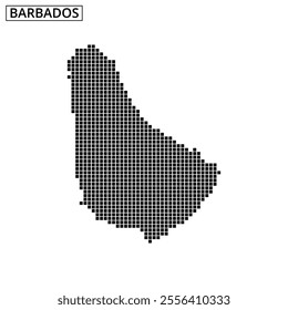 The artwork displays a dot pattern silhouette of Barbados, showcasing its geographical presence and distinctive outline.