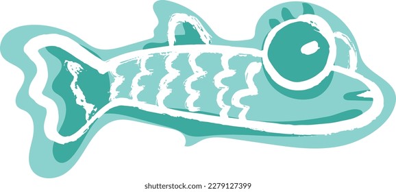 Artwork Dry Brush Ink Blue Fish Print