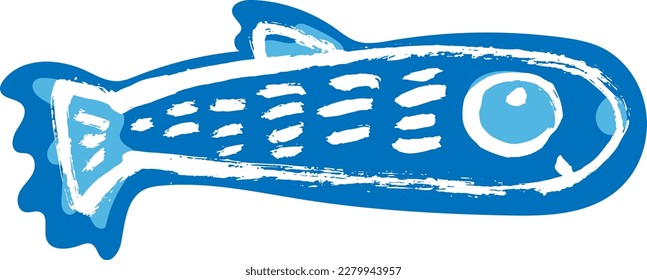 Artwork Dry Brush Ink Blue Fish Print