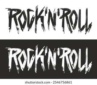 A arte apresenta a frase rock and roll em uma fonte ousada. O design mostra dois fundos contrastantes, um branco e um preto, reforçando o efeito dramático.