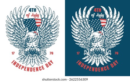 A obra de arte apresenta uma águia estilizada com asas estendidas adornadas com estrelas e listras que celebram o 4 de julho e a independência americana.