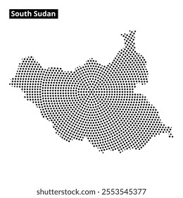 The artwork illustrates a dotted outline of South Sudan, highlighting its geographical shape and features clearly.