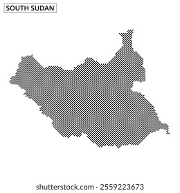 The artwork illustrates a dotted outline of South Sudan, highlighting its geographical shape and features clearly.