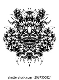 Artwork Illustration Abstract Creature With Engraving Line Art