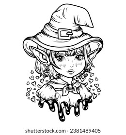 artwork illustration black and white handdrawn lilttle cute elf 