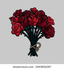 artwork illustration of bouquet of roses with outline in dark and halloween cartoon style for apparel or clothing