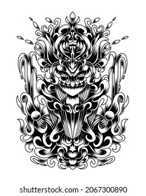 Artwork Illustration Creatures With Natural Carvings Black And White Silhouette