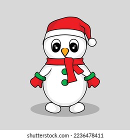 ilustración artística y diseño de personajes adorables pingüino de muñeco de nieve