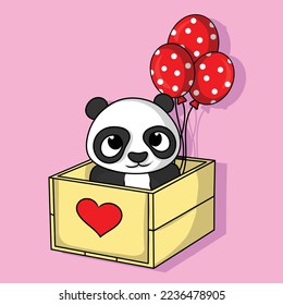 artwork illustration and cute character design panda in box