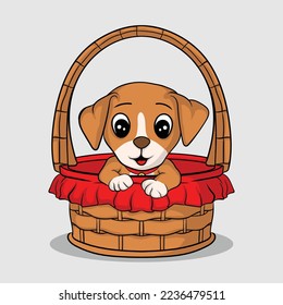 artwork illustration and cute character design dog in the basket