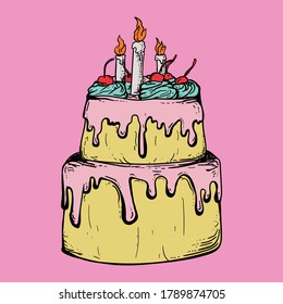 artwork illustration design birthday cake premium vector