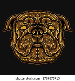 artwork illustration design pug dog engraving ornament premium vector