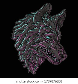 artwork illustration design wolf engraving ornament premium vector