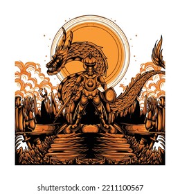 Artwork illustration of dragon warrior vector