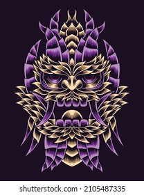 Artwork Illustration Fanged Monster With Many Feathers And Horns