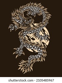 Artwork Illustration Golden Moon Dragon