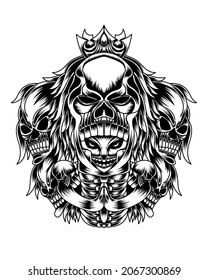 Artwork Illustration Humans With Skull Abilities Black And White