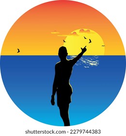 artwork illustration landscape silhouette the man in the beach