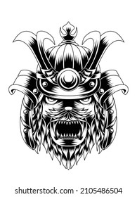 Artwork Illustration Lion King Samurai Ambition Line Art