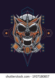 artwork illustration and mechanical robot head t-shirt design with beagroung geometry