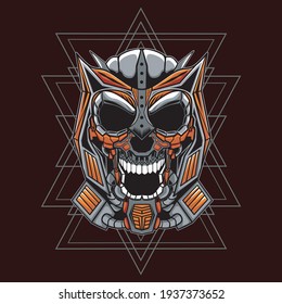 artwork illustration and mechanical robot head t-shirt design with beagroung geometry