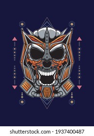 artwork illustration and mechanical robot head t-shirt design with beagroung geometry