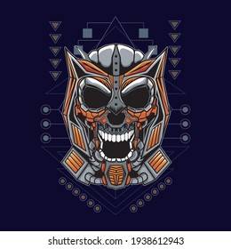 artwork illustration and mechanical robot head t-shirt design with beagroung geometry